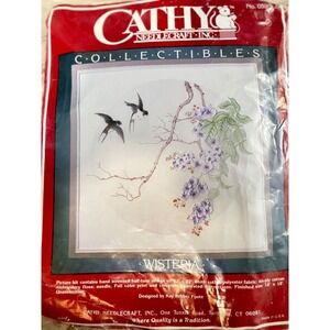 Vintage 1985 Cathy Needlecraft Wisteria Embroidery Kit Kay Rebber Foote 0520